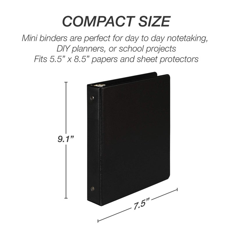 Samsill Economy 1 Inch Mini 3 Ring Binder, Made in The USA, Round Ring Binder, Non-Stick Customizable Cover, 1" Storage, Single, Black - Image 3